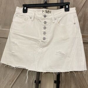 FREE PEOPLE DENIM DISTRESSED BUTTON FLY SKIRT